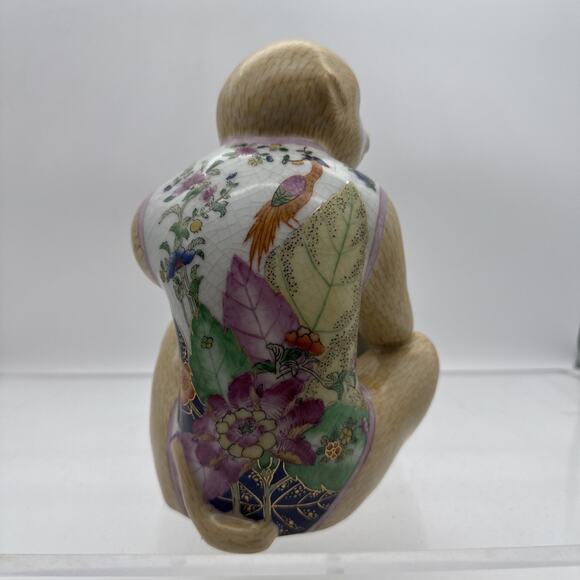 Vintage Chinoiserie Porcelain Ceramic Monkey Baby Lotus Flower People Rep China - Picture 11 of 16